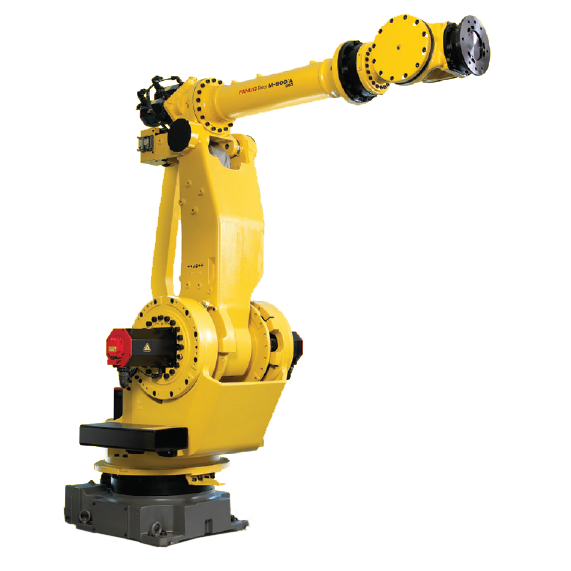 Gele industriële robotarm voor zware toepassingen in een productieomgeving
